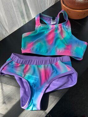 🌈🏖️ Roots Sporty Marble Print Bikini – Size 10 Kids 🏖️🌈